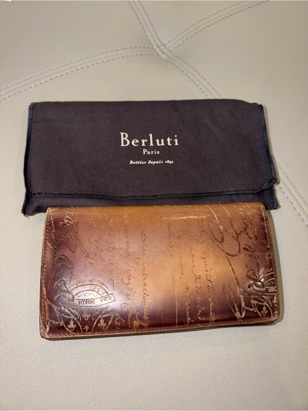 Berluti Paris Embossed Leather Long Wallet - Tan